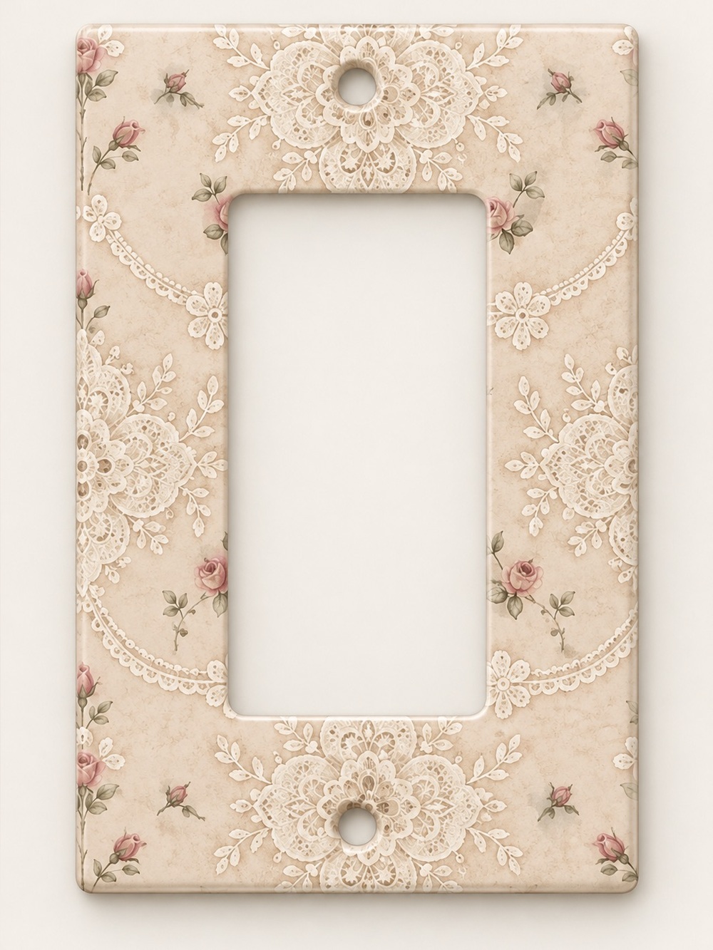 Vintage Lace Rose Rocker GFCI Wall Plate Cover Feminine Cottage Decor